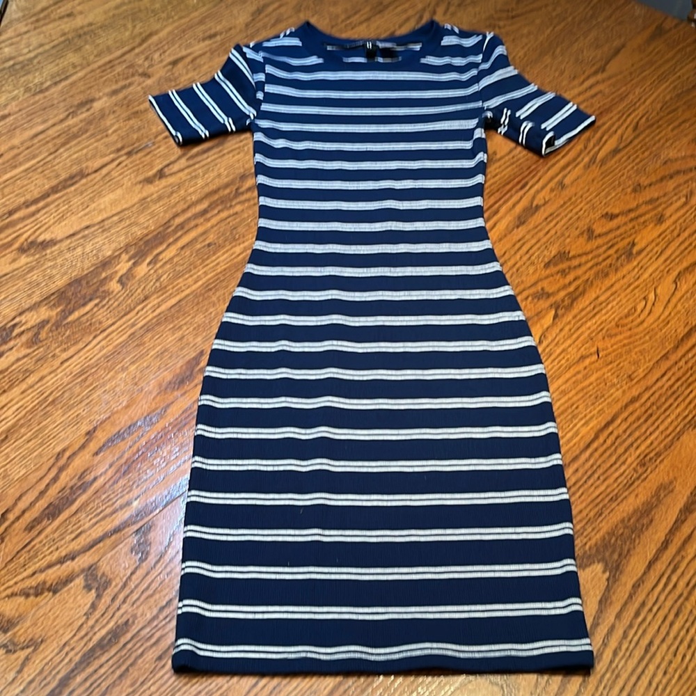 Divided Navy & White‎ Ribbed Striped Midi Dress